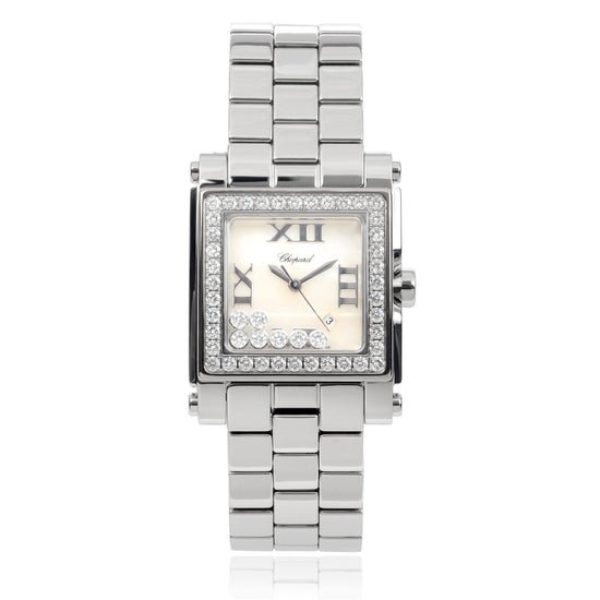Chopard Replica Watch Happy Sport Square, Stainless Steel and 18k White Gold, 7 floating diamonds, 30mm x 27mm, 278505-2001